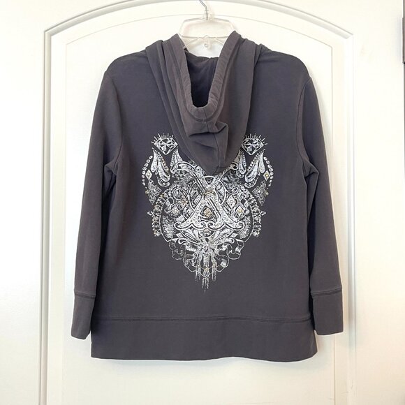 Express Hoodie Medium Dark Gray Embellished Vintage Full Zip - Picture 1 of 7